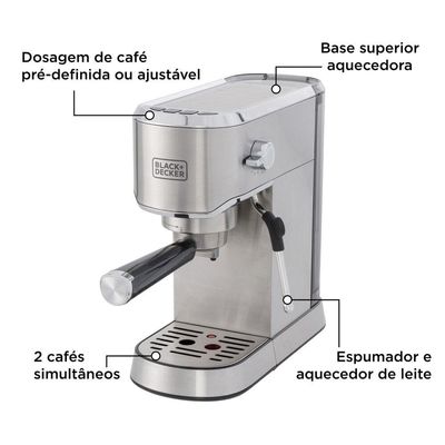 Cafeiteira Espresso Black+Decker CEA1200G Gourmand Gris 1200W Multifunções Inox 110