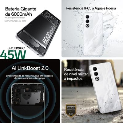 Smartphone OPPO A5 5G Tela 6.67" 256GB 8GB RAM Câmera 50MP Branco