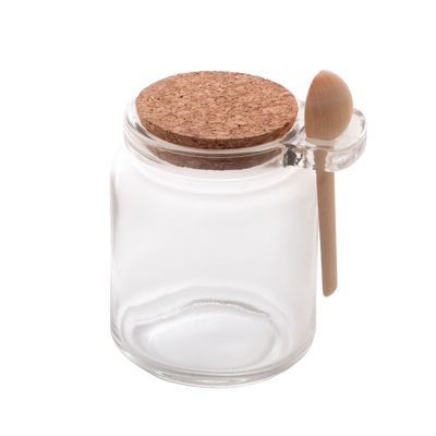 Porta Tempero de Vidro Lyor com Colher de Bambu e Tampa de Rolha  310ml Transparente