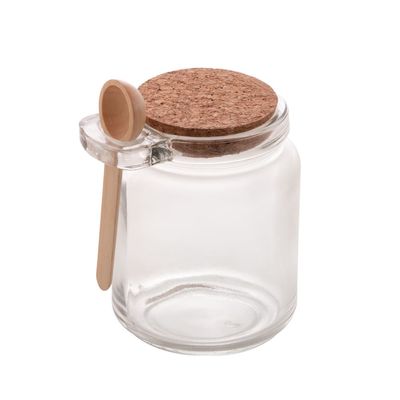 Porta Tempero de Vidro Lyor com Colher de Bambu e Tampa de Rolha  310ml Transparente