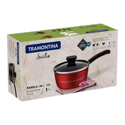 Panela Tramontina Sicília em Alumínio com Revestimento Interno e Externo em Antiaderente Starflon Excellent 16 cm  Vermelha
