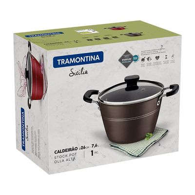 Caldeirão Tramontina Sicília em Alumínio com Revestimento Interno e Externo em Antiaderente Starflon Excellent Avelã com Tampa de Vidro - 24 cm