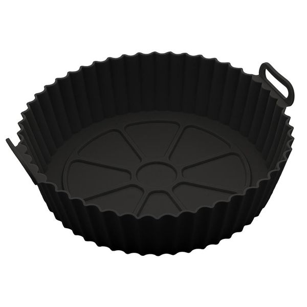 Forma Redonda de Silicone para Air Fryer Lyor 19cm Antiaderente Flexível Resistente Preta Preto