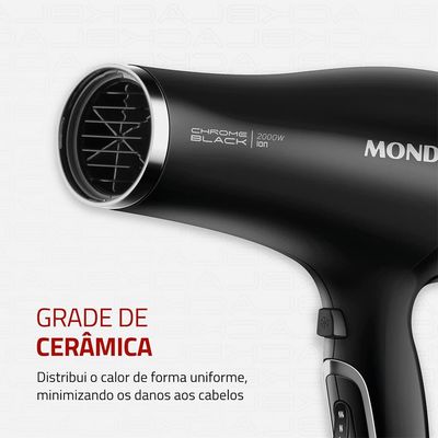 Secador de Cabelos Mondial SCN-04 Chrome Black 2000W Tourmaline Íon 3 Temperaturas Preto Preto / 220