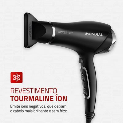 Secador de Cabelos Mondial SCN-04 Chrome Black 2000W Tourmaline Íon 3 Temperaturas Preto Preto / 220