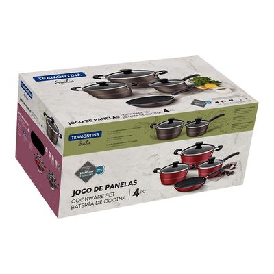 Jogo de Panelas Tramontina Sicília em Alumínio com Revestimento Interno e Externo Antiaderente Starflon Excellent Avelã  4 Peças