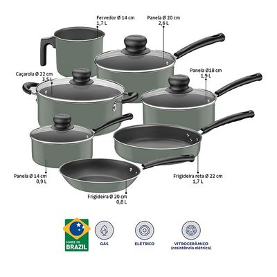 Conjunto de Panelas 7 Peças Tramontina Versalhes AA com Antiaderente Starflon  Verde