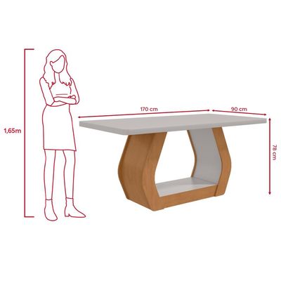 Conjunto Sala de Jantar Mesa Easy Tower 170x90cm MDF/Vidro com 6 Cadeiras Confort  Amendoa/off White