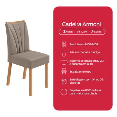Conjunto Sala de Jantar Mesa Easy Tower 170x90cm MDF/Vidro com 6 Cadeira Armoni Amendoa/off White