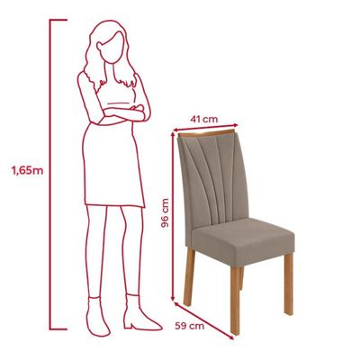 Conjunto Sala de Jantar Mesa Easy Tower 170x90cm MDF/Vidro com 6 Cadeiras Confort  Amendoa/off White