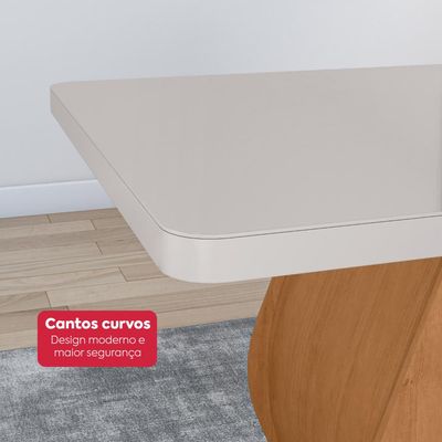 Conjunto Sala de Jantar Mesa Easy Tower 170x90cm MDF/Vidro com 6 Cadeiras Confort  Amendoa/off White