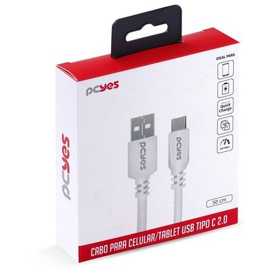 Cabo Para Celular Smartphone Usb A 2.0 Para Usb Tipo C 50 Cm Branco - Puacb-05