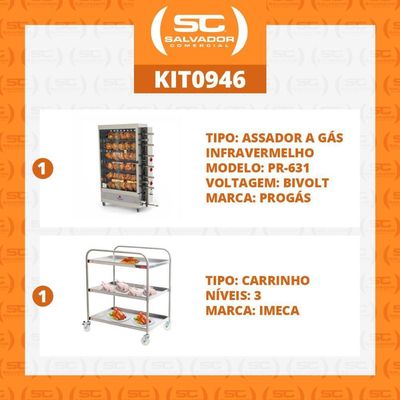 Assador De Frango Gás 6 Espetos Infra Pr-631 Progás + Carrinho Inox Imeca Bivolt