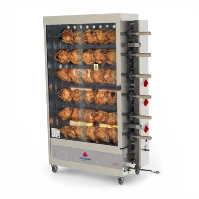Assador De Frango Gás 6 Espetos Infra Pr-631 Progás + Carrinho Inox Imeca Bivolt