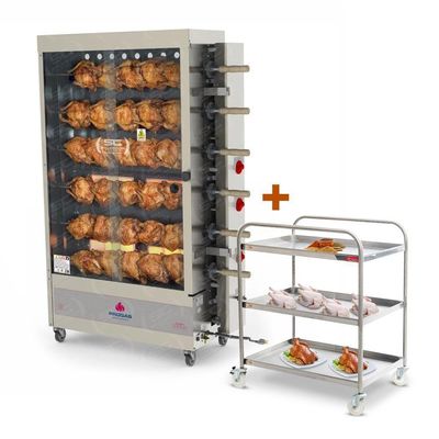 Assador De Frango Gás 6 Espetos Infra Pr-631 Progás + Carrinho Inox Imeca Bivolt