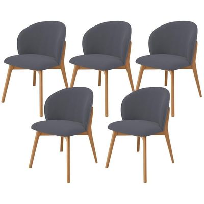 Kit 05 Cadeiras De Jantar E Estar Living Estofada Mia L02 Suede Cinza - Lyam Decor