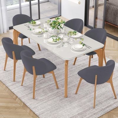 Kit 05 Cadeiras De Jantar E Estar Living Estofada Mia L02 Suede Cinza - Lyam Decor