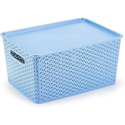 Caixa Organizadora Com Tampa Grande 15 Lts Rattan Azul