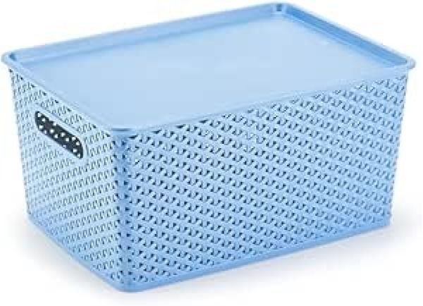 Caixa Organizadora Com Tampa Grande 15 Lts Rattan Azul