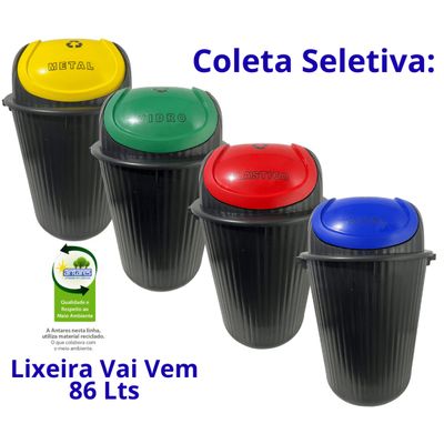 Conjunto Lixeira Para Reciclagem Colorida 86 Lt Antares 04 U
