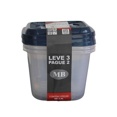 Conjunto de Potes Plásticos Mb Everyday com 3 Peças 1,3L - Item Sortido UNICA