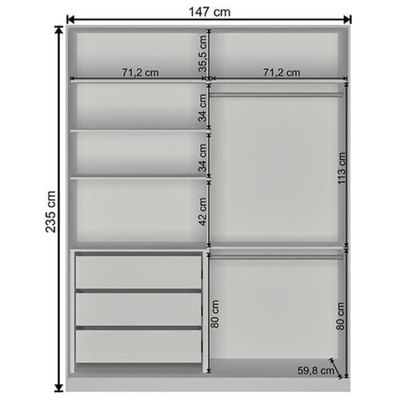 Guarda-Roupa Nova Mobile Moon com Espelho, 2 Portas de Correr, 3 Gavetas e 6 Prateleiras - Branco