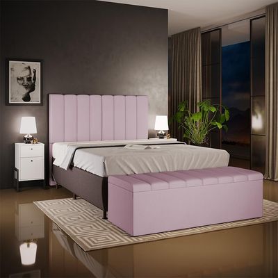 Kit Cabeceira Cama Box Casal Queen 160cm Com Calçadeira Baú Dália W01 Suede Rosê - Lyam Decor