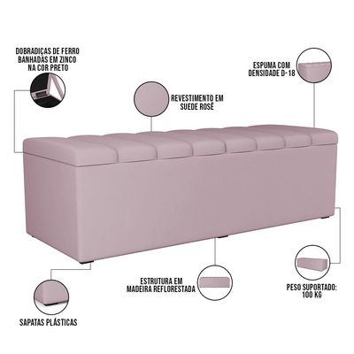 Kit Cabeceira Cama Box Casal Queen 160cm Com Calçadeira Baú Dália W01 Suede Rosê - Lyam Decor