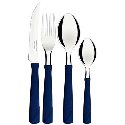 Faqueiro 25 Peças Tramontina New Kolor em Aço Inox com Gaveteiro - Azul