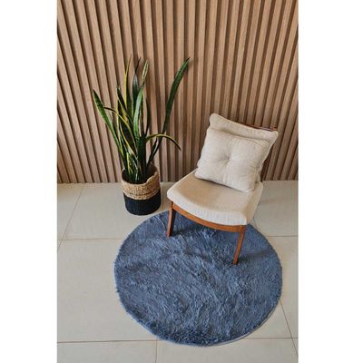 Tapete Redondo Azul Cinza Felpudo Leve Antiderrapante 120cm