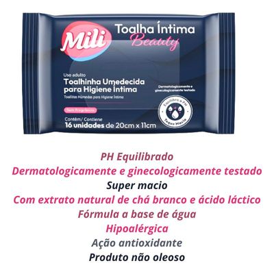 Toalha Íntima Beauty - Toalhinha Umedecida p/ Higiene Íntima -  4 pacotes com16 unidades (total: 64 toalhinhas)