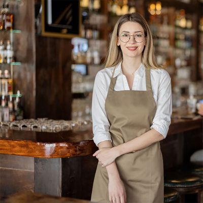 Avental Bege e Bandana Algodao Caqui Bar Cafeteria Cozinha