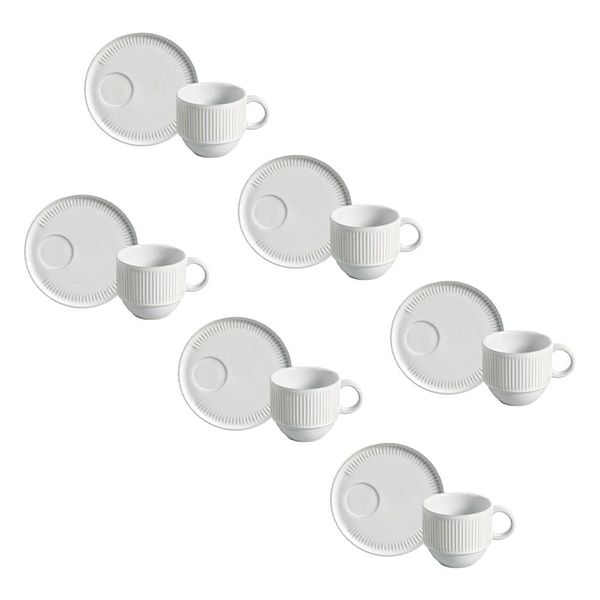 Conjunto de Xícaras de Chá com Pires Porto Brasil Linhas New White 230ml - 6 Peças