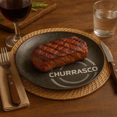 Jogo 12 Pratos Churrasco Porcelana 25cm Carbon Mesa Posta Churrascaria Tramontina
