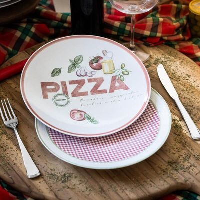 Jogo 12 Pratos Rasos Pizza Porcelana Decorada 25cm Mesa Posta Pizzaria Tramontina Milano