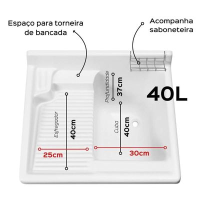 Gabinete Tanque de Lavar Roupas 40L Stilofibra Lavanderia Tanquinho Área de Serviço Branco