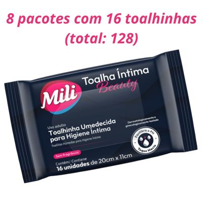 Toalha Íntima Beauty - Toalhinha Umedecida p/ Higiene Íntima -  8 pacotes com16 unidades (total: 128 toalhinhas)