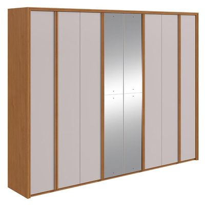 Guarda-roupa Casal 100% Mdf 8 Portas Easy Glow Com Espelhos Amendoa Clean/off White