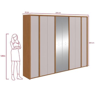 Guarda-roupa Casal 100% Mdf 8 Portas Easy Glow Com Espelhos Amendoa Clean/off White