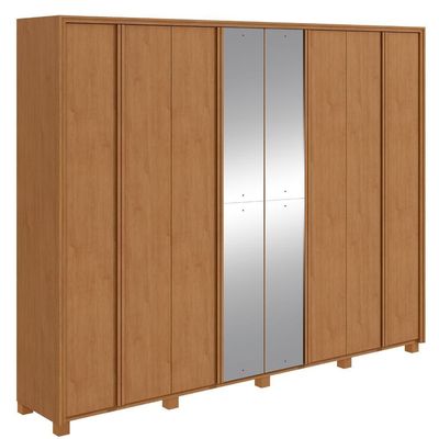 Guarda-roupa Casal 100% Mdf 8 Portas Easy Glow Com Espelhos E Pés Amendoa Clean
