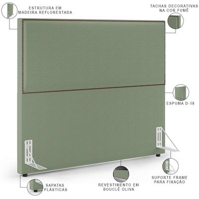 Cabeceira Cama Box Casal Com Tachas 140 cm Vicenza L02 Bouclê Oliva - Lyam Decor
