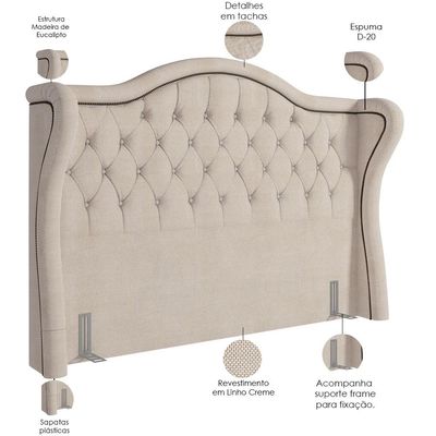Cabeceira Cama Box Casal Queen 160 cm P05 Lisboa Linho Creme - Lyam Decor