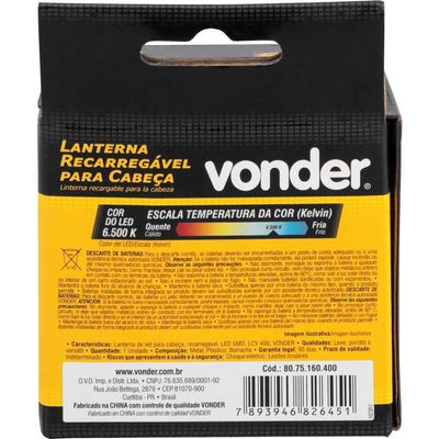 Lanterna P/Cabeca Recar Lcv400 Vonder
