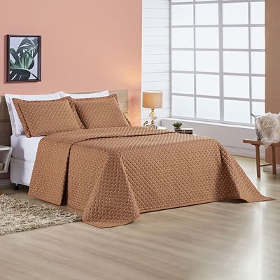 Cobre Leito Prático Casal Dupla Face 3 Peças - Terracota - 100% Poliéster