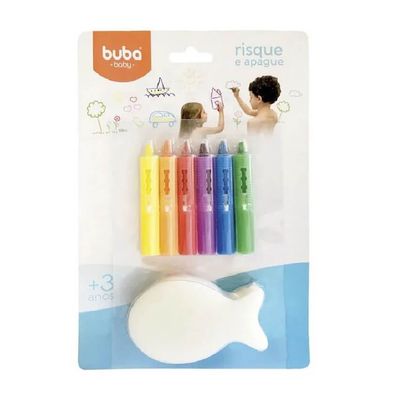 Giz De Banho Risque E Apague 6 Cores Com Esponja 7472 - Buba