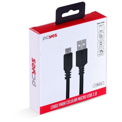 Cabo Para Celular Smartphone Micro Usb Para Usb A 2.0 1 Metro Preto - Pmuap-1