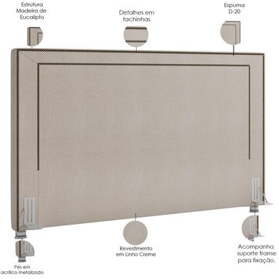 Cabeceira Cama Box Casal 140 cm P05 Berlim Linho Creme - Lyam Decor