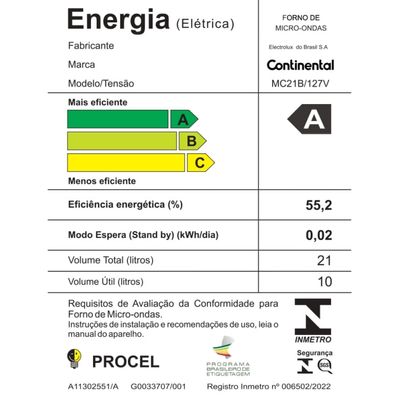 Micro-ondas Continental Prata 34 Litros com Função Descongelar (MC34S) 220V