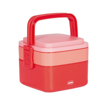 Pote Marmita 2 Andares Quadrado com Alça - Vermelho
