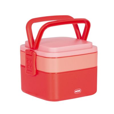 Pote Marmita 2 Andares Quadrado com Alça - Vermelho
